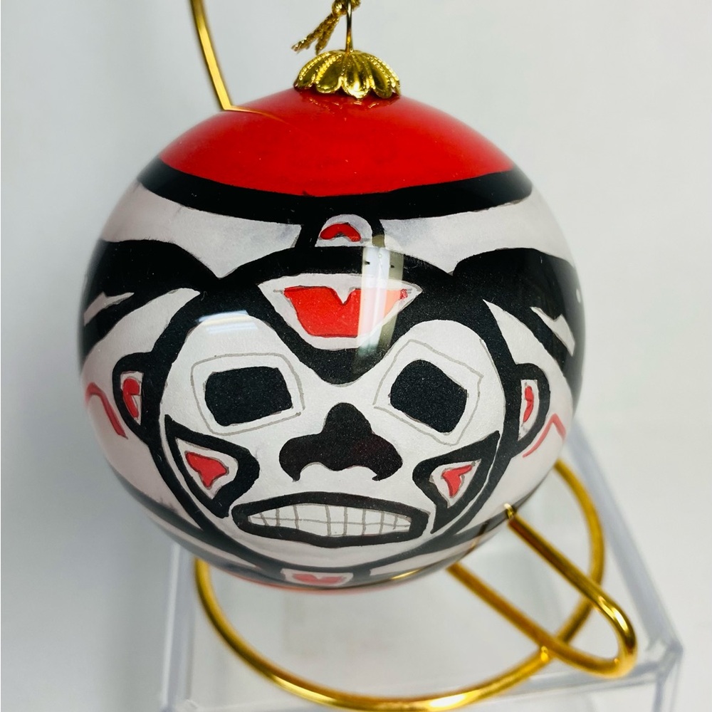 Artistic Native designed Jamie Sterritt Holiday Ornament in Red and Black design